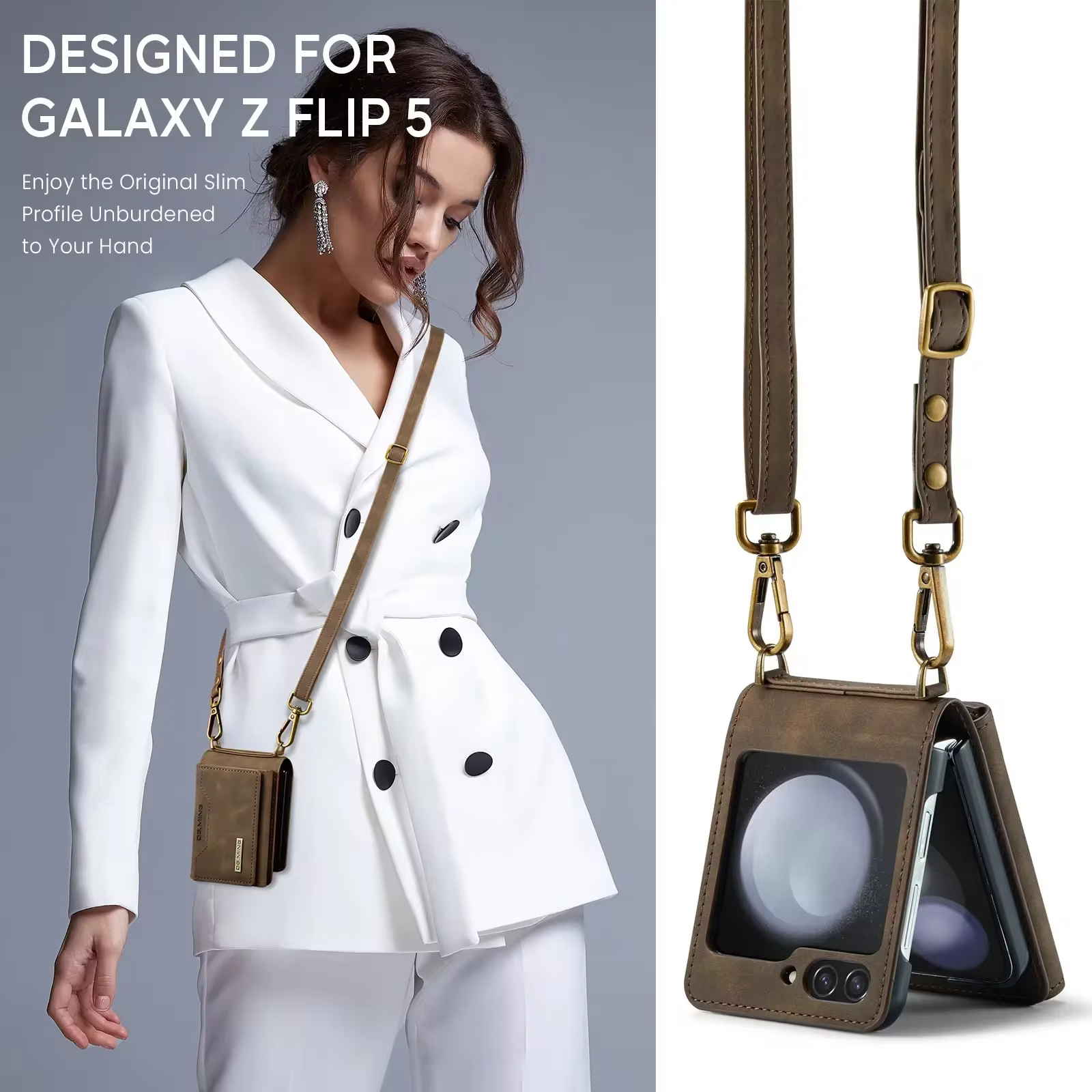 326557-ztv36e.jpg Leather Card Holder Wallet Samsung Galaxy Galaxy Z Flip Series With Removable Shoulder Strap 2