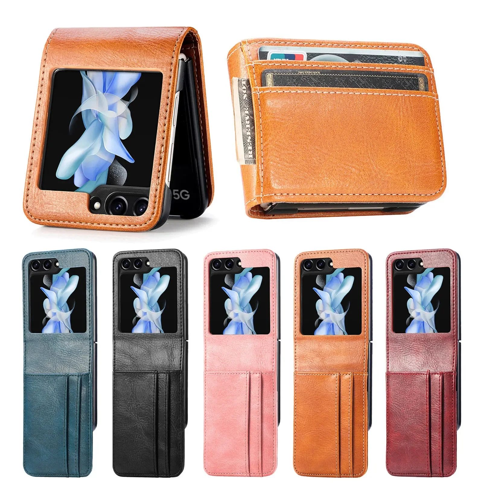 Luxury Card Holder Leather Phone Case For Samsung Galaxy Z Flip Series Phone 6