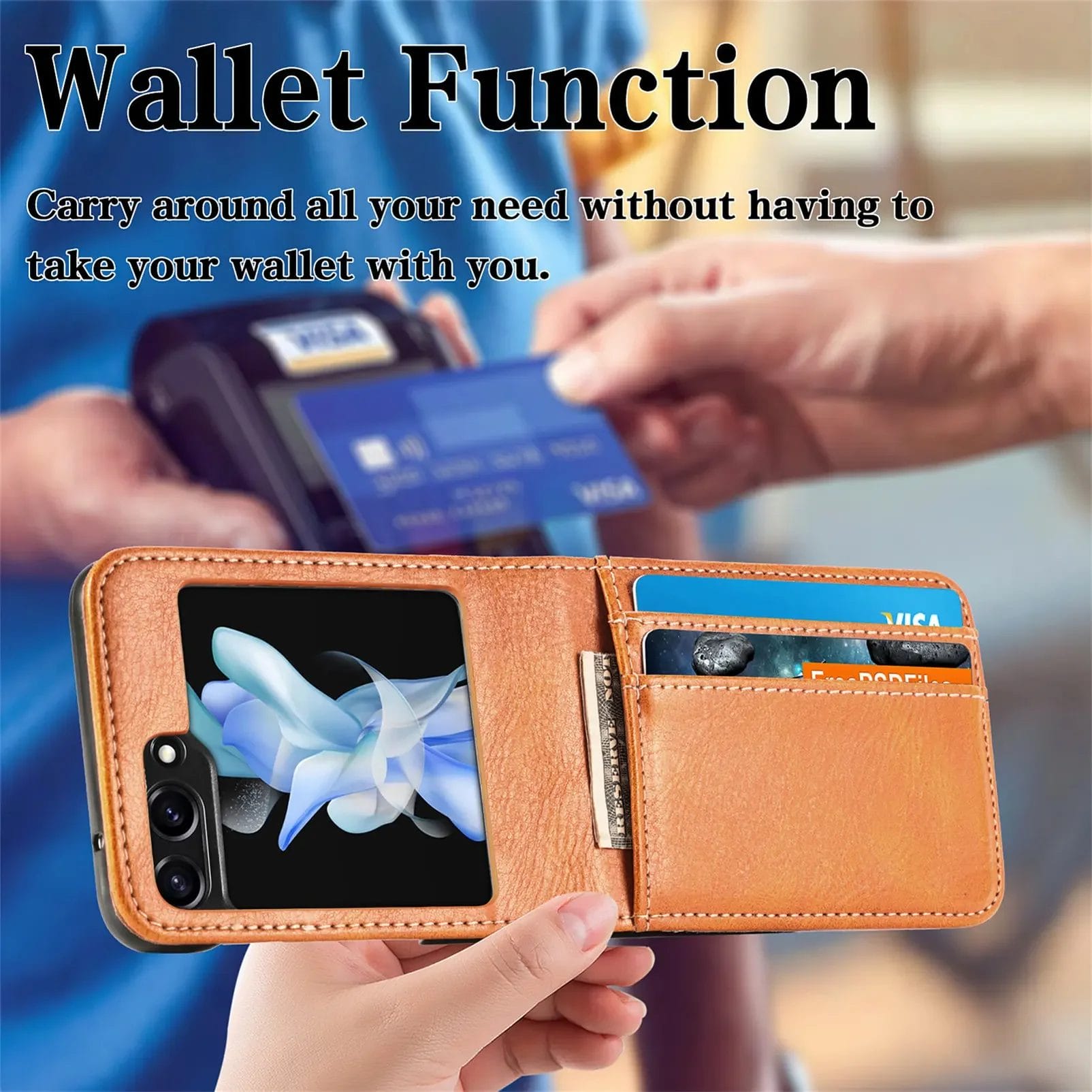 Luxury Card Holder Leather Phone Case For Samsung Galaxy Z Flip Series Phone 4
