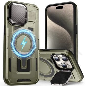 Military Grade Shockproof Rugged Built-in Metal Camera Protection Stand iPhone MagSafe Case