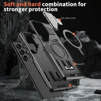 Ultra Shield Pro Shockproof Samsung galaxy Phone Case with Built-In Metal Camera Stand 9