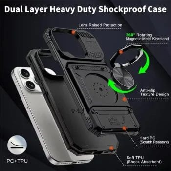 TitanGuard Elite Pro Shockproof MagSafe iPhone Case with Card Holder & Metal Ring Kickstand 8