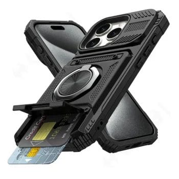 TitanGuard Elite Pro Shockproof iPhone Case with Card Holder & Metal Ring Kickstand