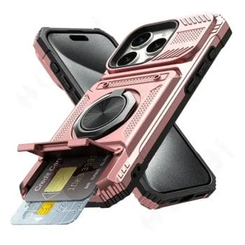 TitanGuard Elite Pro Shockproof iPhone Case with Card Holder & Metal Ring Kickstand