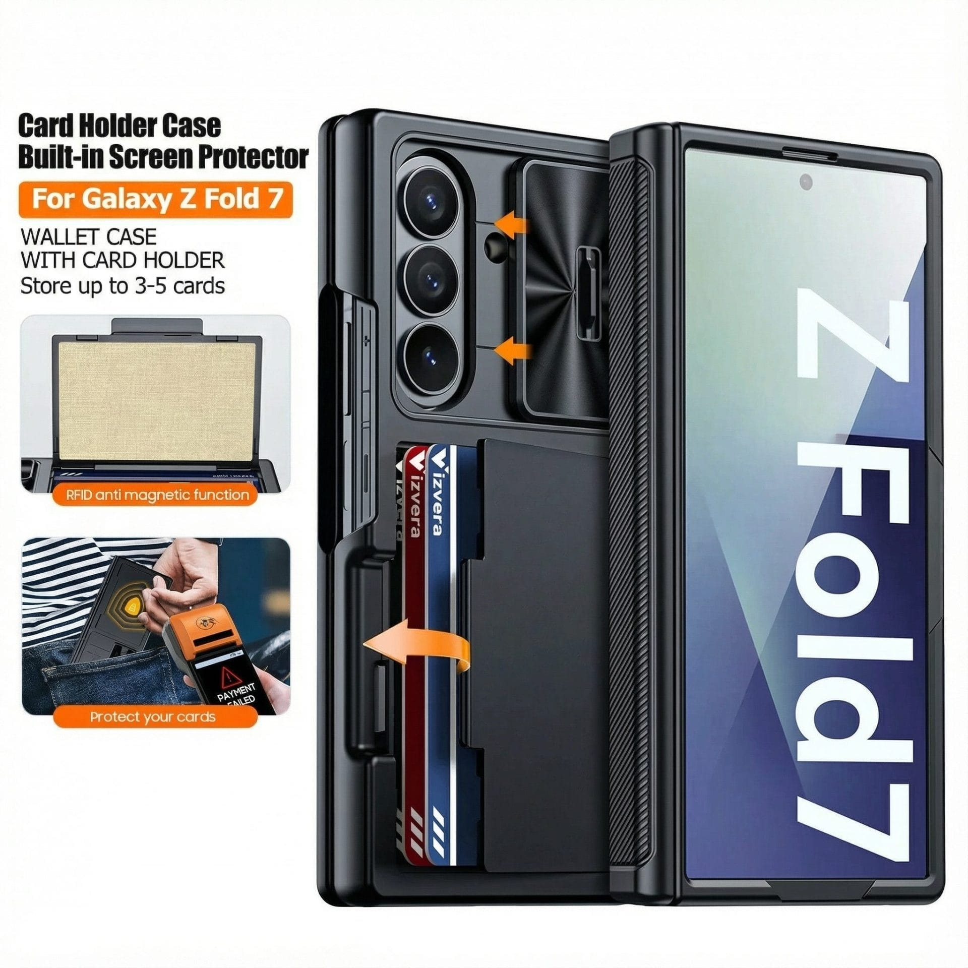 017381c2-2d72-4f7e-9b4c-382ba1f407ab Titan Guard Samsung Galaxy Z Fold 7 Case With RFID Card holder Wallet Plus Hinge & Camera Cover 1