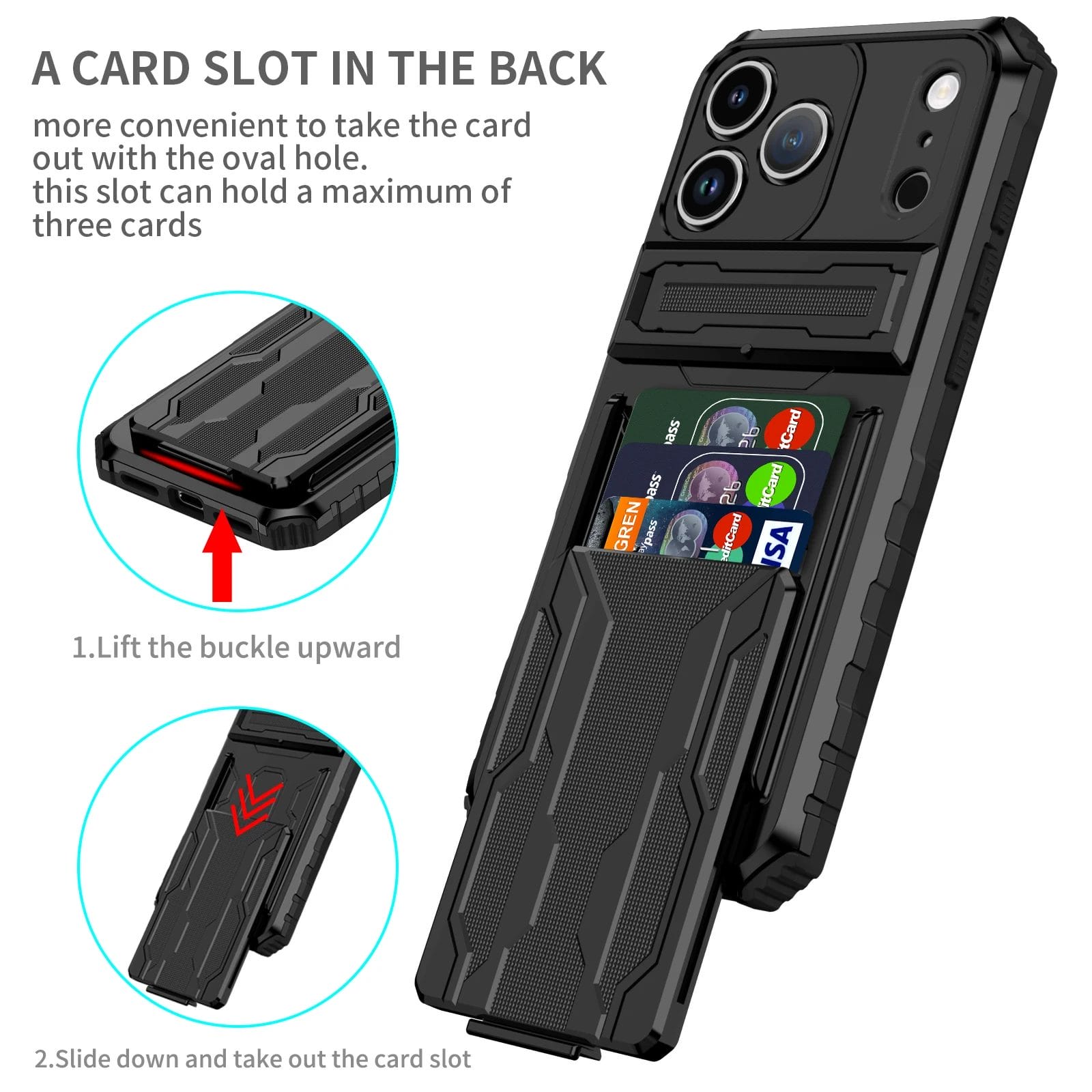 349115-rzv24v.jpg Titan Guard Shockproof Wallet Case with Slide Card Holder & Kickstand | Rugged Armor iPhone Case 3
