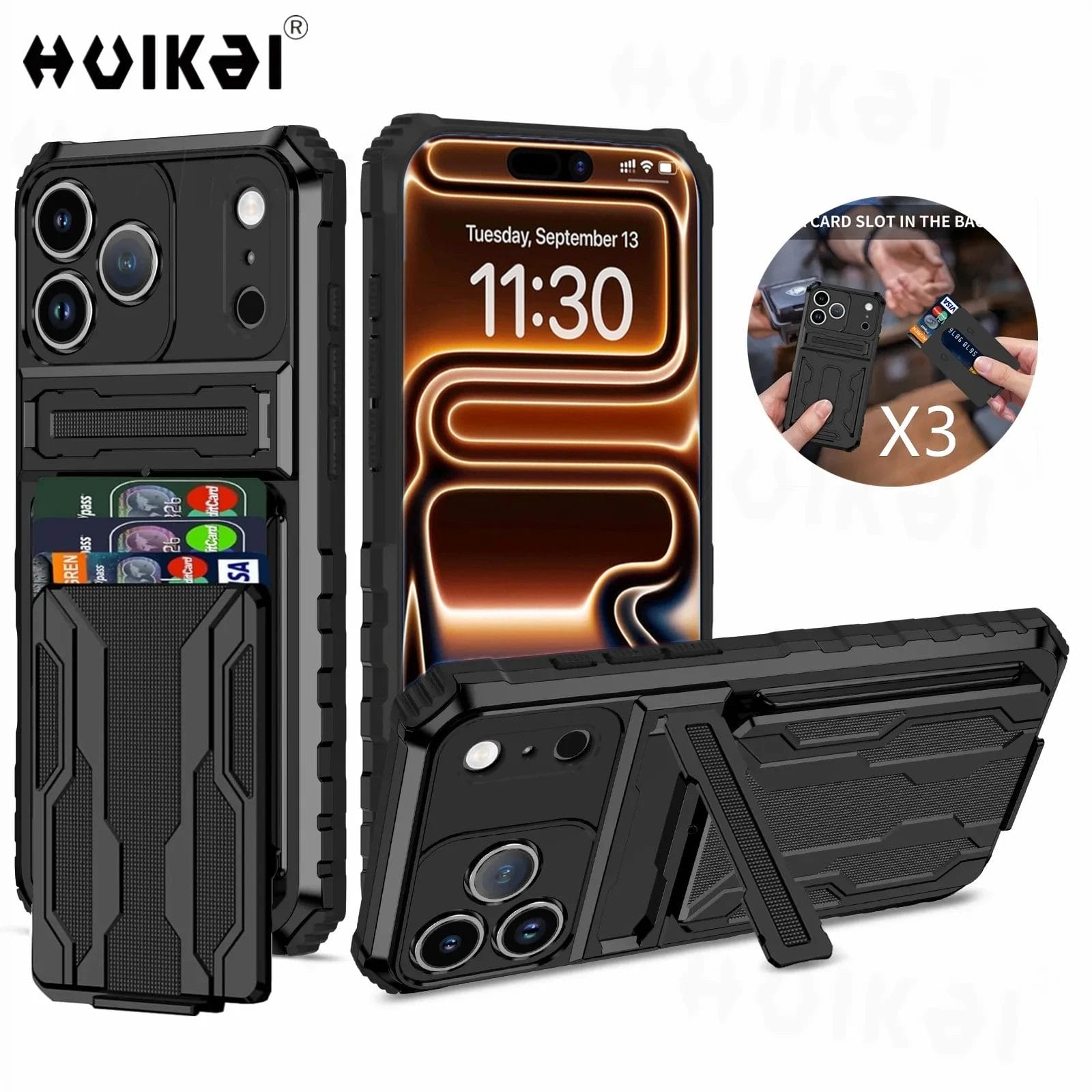 349115-shcpg9.jpg Titan Guard Shockproof Wallet Case with Slide Card Holder & Kickstand | Rugged Armor iPhone Case 1